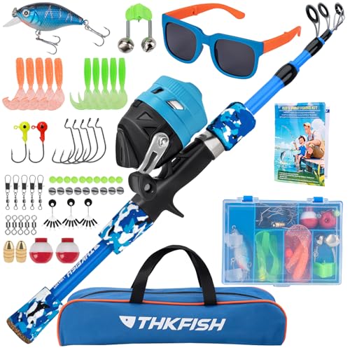 Kids Fishing Pole Set (Blue Pole Set with Sunglasses / 1.2M 3.9FT)