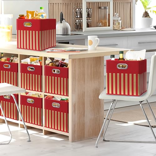13 Inch Foldable Cube Storage Bins with Handles (3 Pack - 13" x 13" x 13" / Red)