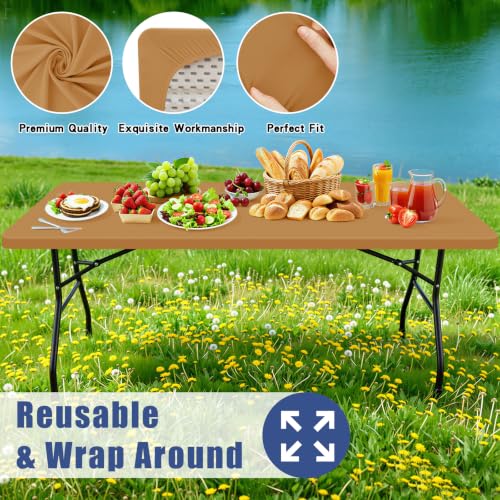 2 Pack Rectangle Spandex Fitted Table Cloth (Camel / 96" x 30" (Rectangular))