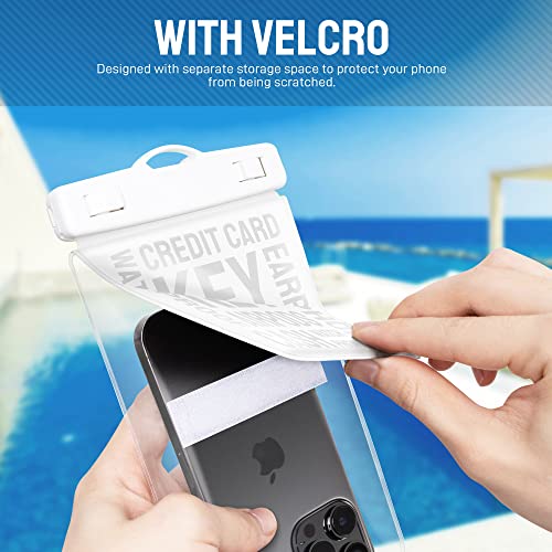 Universal Waterproof Phone Pouch [Double Space] IPX8 Dry Bag with Lanyard for iPhone 16 15 14 13 12 Pro Max XS XR X Galaxy S25 S24 S23 Ultra (White)