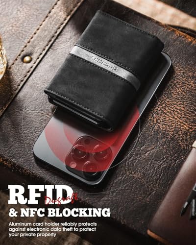 Trifold Card Wallet for Men RFID Blocking with Pop Up Credit Card Holder (Black)
