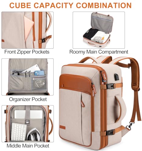 40L Expandable Travel Backpack (Beige / 20 inches)