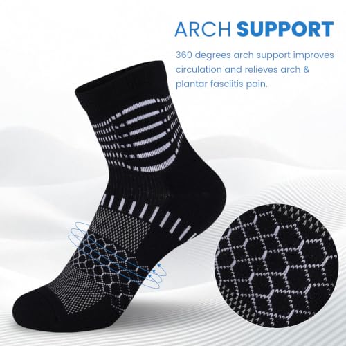 Ankle Compression Socks Women Men Plantar Fasciitis Relief 3 Pairs (Small / Black+white+d Grey(5 Pairs))