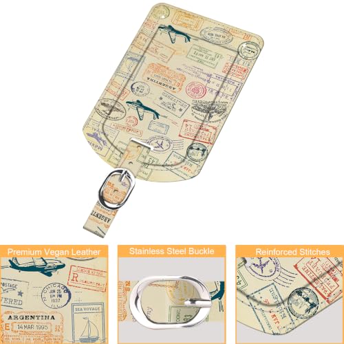 2 Pack Luggage Tags Leather Name ID Labels with Privacy Cover (Postmark)