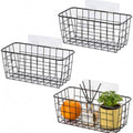 3 Set LeleCAT Adhesive Over the Cabinet Door Wire Baskets for Organizing for Kitchen Food Pantry Bathroom Shelf Storage No Drilling Wall Mounted (Black / 3 PACK)