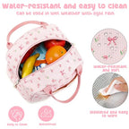 Lunch Bag for Women Men Cute Corduroy Lunch Tote Bags Reusable Insulated Lunch Box Large Capacity Reusable Insulated Cooler for Work Picnic or Travel (Bow Floral 212-Pink / 10L)
