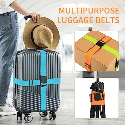 Luggage Straps for Suitcases (Blue+Rose Pink / 4Pcs)