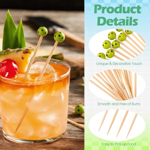 100 Pcs Pickleball Cocktail Picks Decorative Bamboo Cocktail Skewers (Pickleball)