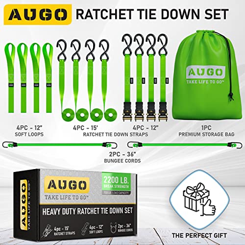 Ratchet Straps Heavy Duty 4 Pack (2200 lb - 15ft / Green)