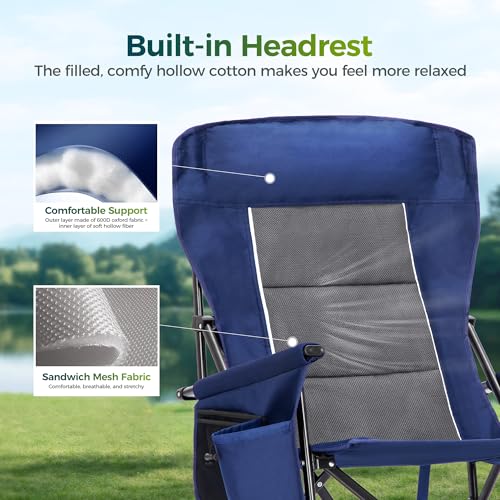 Oversized Camping Chair for Adult Lawn Chair for Outdoor Camping (Navy Blue)