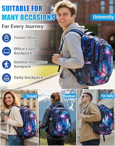 Extra Large Backpack Bookbag for College Travel Laptop Business Hiking Backpack Fit Laptop Up to 17 Inch Sturdy Multi Compartment Gifts for Men Women Night Light Reflective (17 Inch / Light Galaxy)