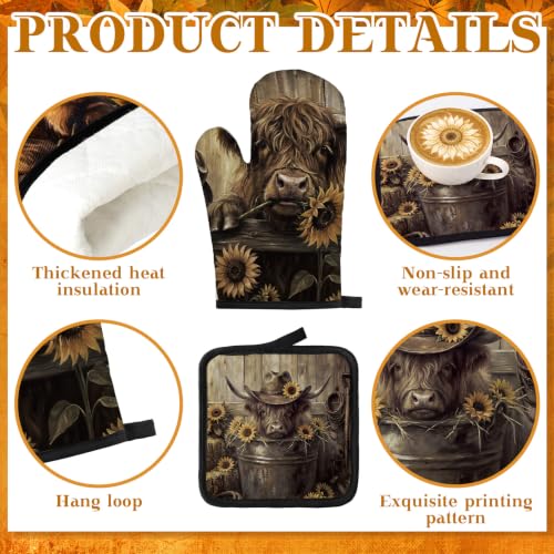 10 Pcs Rustic Highland Cow Kitchen Decor and Accessories Set (Brown / Cow Sunflower)