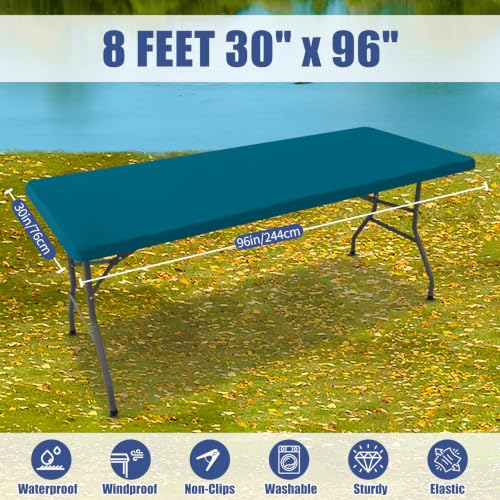 2 Pack Rectangle Spandex Fitted Table Cloth (Peacock Blue / 96" x 30" (Rectangular))