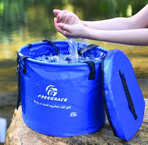 Collapsible Water Bucket with Lid 23L Portable Camping Wash Basin (Navy Blue / 23L)