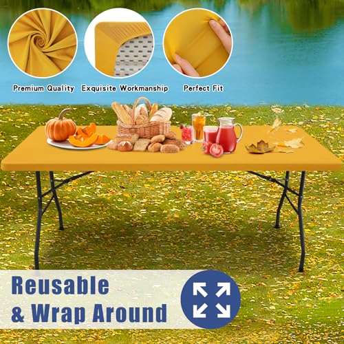 2 Pack Rectangle Spandex Fitted Table Cloth (Mustard Yellow / 72" x 30" (Rectangular))