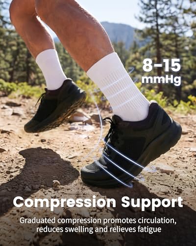 3 Pairs Running Compression Socks for Men & Women Crew Socks with Cushion (Large / Black+white+navy(3 Pairs))