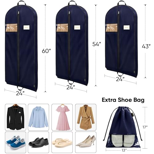 1PK Garment Bags for Hanging Clothes (Blue / 60" 1PK)