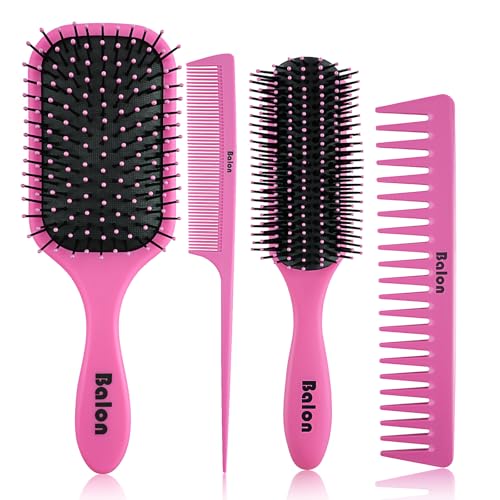 4Pcs Detangling Brush Set for Women (Pink)