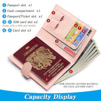 Passport Holder for Travel Women RFID Blocking Genuine Leather Passport Wallet with Card Slots (Pink)