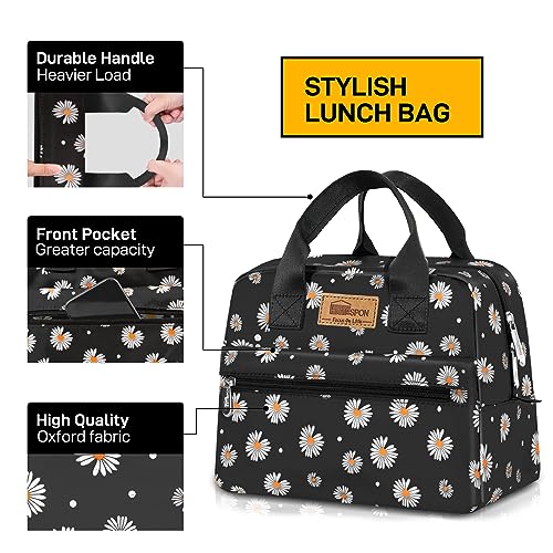 Insulated Lunch Bag for Women Men Lunch Box Cooler Lunch Tote for Work Picnic (Daisy)