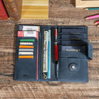 Full Grain Leather Family Passport Holder for 4 RFID Blocking Passport Wallet Compatible with Airtag Passport Cover with 4 Passport Slot (Blue)