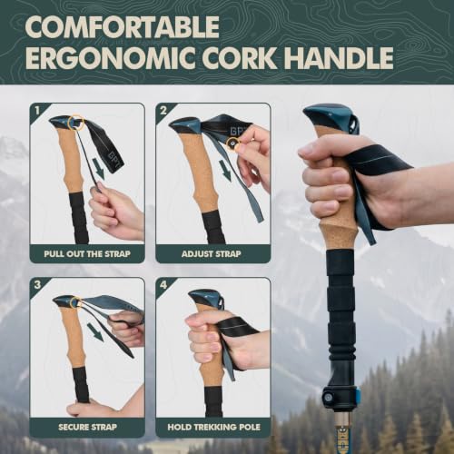 Folding Trekking Poles 7075 Aluminum Lightweight for Travel (Cork-Blue / 100-120 cm for Height:5'9" and smaller)