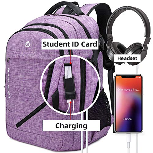 Large Laptop Backpack 17.3 inch Durable Waterproof Travel College Backpack Bookbag for Men & Women Business Backpack with USB Charging Port and Headset Port Light Purple (A2-light Purple)
