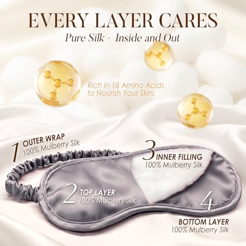 Mulberry Silk Sleep Eye Mask for Sleeping Women Men (Charcoal Gray / 1 Count (Pack of 1))