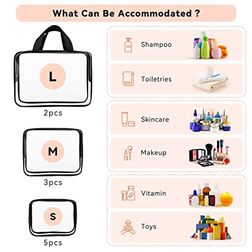 10 PCS Clear Travel Bags for Toiletries (Black)