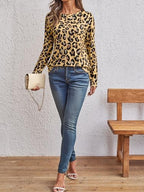 Long Sleeve Shirts for Women Casual Crewneck Tops Basic Tees (Small / Leopard2)