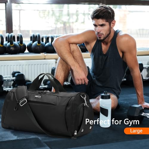 Gym Bag for Women & Men (Black / Large - 23 x 12 x 12″)