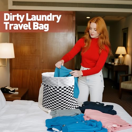Laundry Bag Backpack for Dorm & Travel (Black White Checkered)