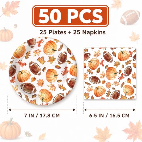 50Pcs Fall Football Paper Plates and Napkins (Fall Football)