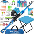 Kids Fishing Pole Set (Blue Pole Set with Folding Stool / 4.9 ft)