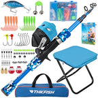 Kids Fishing Pole Set (Blue Pole Set with Folding Stool / 4.9 ft)