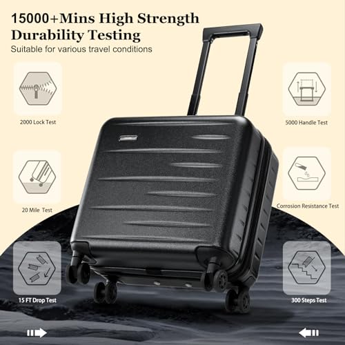 Expandable 16 Inch Carry On Luggage Airline Approved Small Suitcase (Black / 16 Inch EXT)