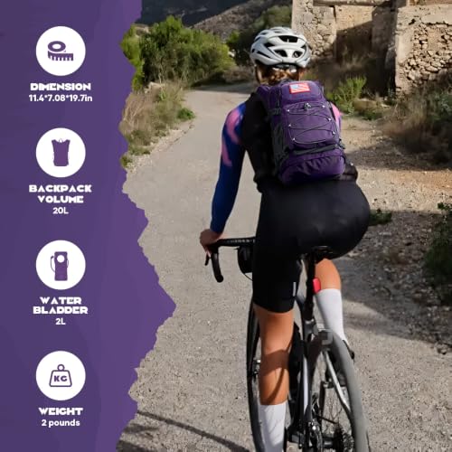 Lightweight Hydration Hiking Backpack with 2L Water Bladder (5.Purple / 2L Bladder)
