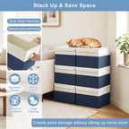 Large 22 Quart Linen Fabric Foldable Storage Bin Cube Organizer Basket with Flip (Navy Blue & White / Medium - 4 Pack)