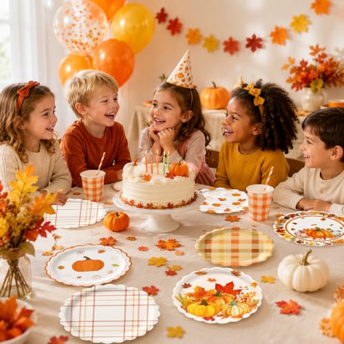 48PCS Fall Paper Plates 7 Inch Round Fall Disposable Dessert Plates (Fall)