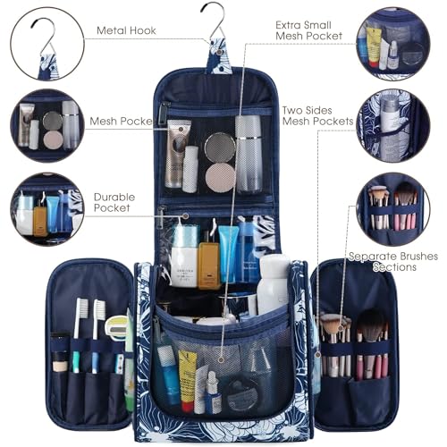 Large Hanging Travel Toiletry Bag for Women (B-Blue Lotus / Large)