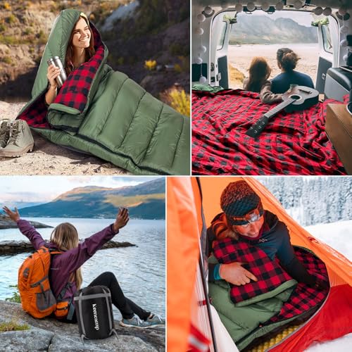 0 Degree Sleeping Bag Cotton Flannel Winter Cold Weather for Adults XXL Sleeping Bag 4 Season Big and Tall with Pillow Compression Sack (OLIVE_R)