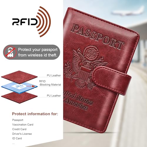 Passport Holder for Travel Essentials (B-Wine Red + Green / Upgraded)