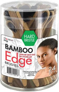 DONNS Bamboo Edge Brush – Hard Bristle Edge Control Brush for Baby Hairs, Braids & Wigs – Precision Swoops & Sleek Finishes – Eco-Friendly Bamboo Handle 24pcs