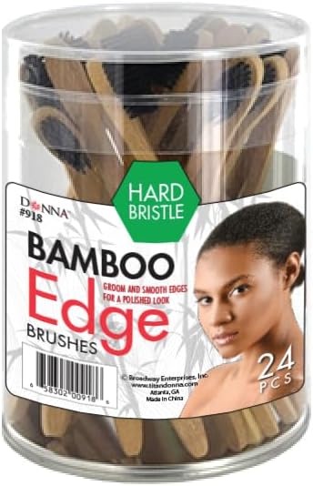 DONNS Bamboo Edge Brush – Hard Bristle Edge Control Brush for Baby Hairs, Braids & Wigs – Precision Swoops & Sleek Finishes – Eco-Friendly Bamboo Handle 24pcs