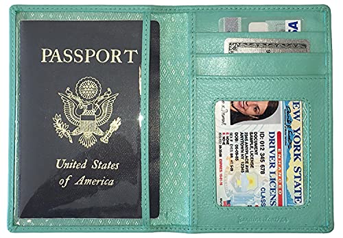 Personalized Monogrammed Turquoise Leather RFID Passport Wallet (Turquoise / Minimalist)