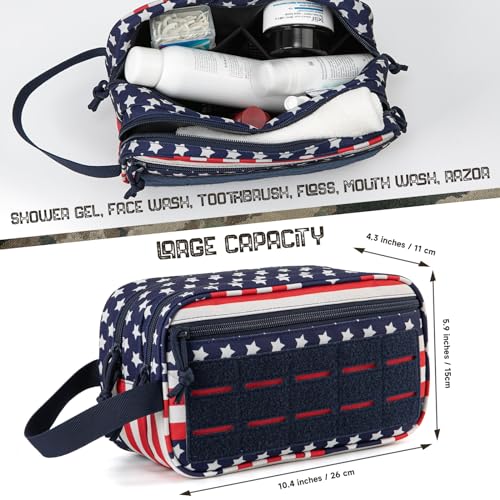 Tactical Toiletry Bag For Men Hygiene Bag EDC Military Tool Molle Pouches Small Dopp Kit Mens Shaving Kit Travel shower Bags Star (1 US Star-Spangled)