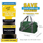 15 Inch Small Carry On Bags for Airplanes Spirit Airlines Personal Item Bag Underseat Foldable Travel Duffle Gym Bags for Women Men (ArmyGreen / 20L)