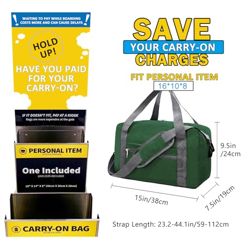 15 Inch Small Carry On Bags for Airplanes Spirit Airlines Personal Item Bag Underseat Foldable Travel Duffle Gym Bags for Women Men (ArmyGreen / 20L)
