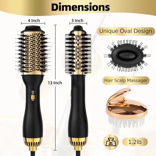 4-in-1 Hot Air Brush with Oval Barrel - Salon-Grade Styling Tool for All Hair Types (Golden)