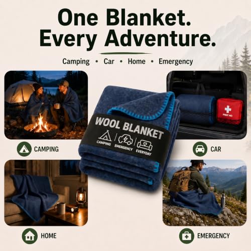JMR Wool Camping Blanket (Navy / 62x84)